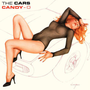 Ilustración de mujer arriba de un automóvil en la portada del álbum estudio Candy-O de la banda The Cars del año 1979