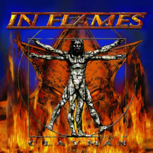 Ilustración de figura humana con flamas de fondo en la portada del álbum de estudio Clayman de la banda sueca In Flames del año 2000 