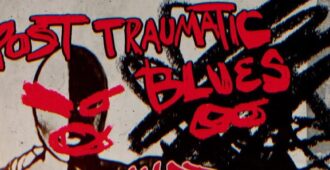 Ilustración con letras callejeras rayones y luchador en imagen del video musical de Post Traumatic Blues del músico estadounidense de rock Corey Taylor del año 2023