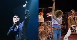 El músico inglés Morrissey y la banda musical inglesa The Who tocando en concierto
