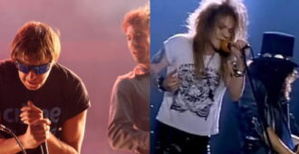 Las bandas estadounidense The Strokes y Guns N' Roses tocando en conciertos